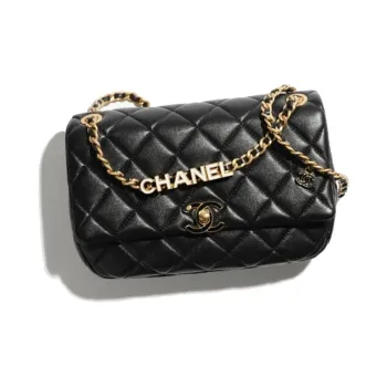 CHANEL Lambskin Glossy Leather Shoulder Bag Crossbody Bag Small Size Women's Black