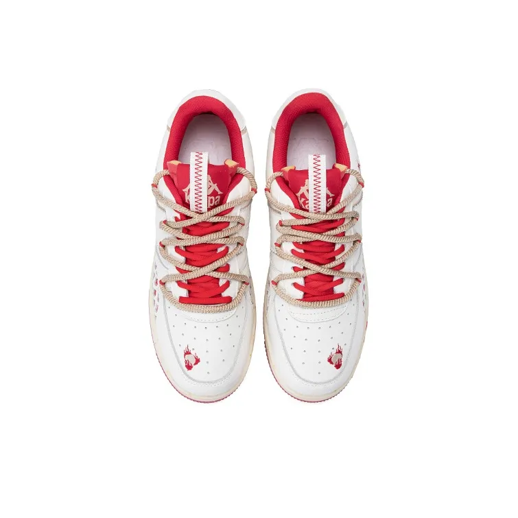 Kappa Anti Slip Wear Resistant Low Top Skateboard Shoes Unisex White Red-3