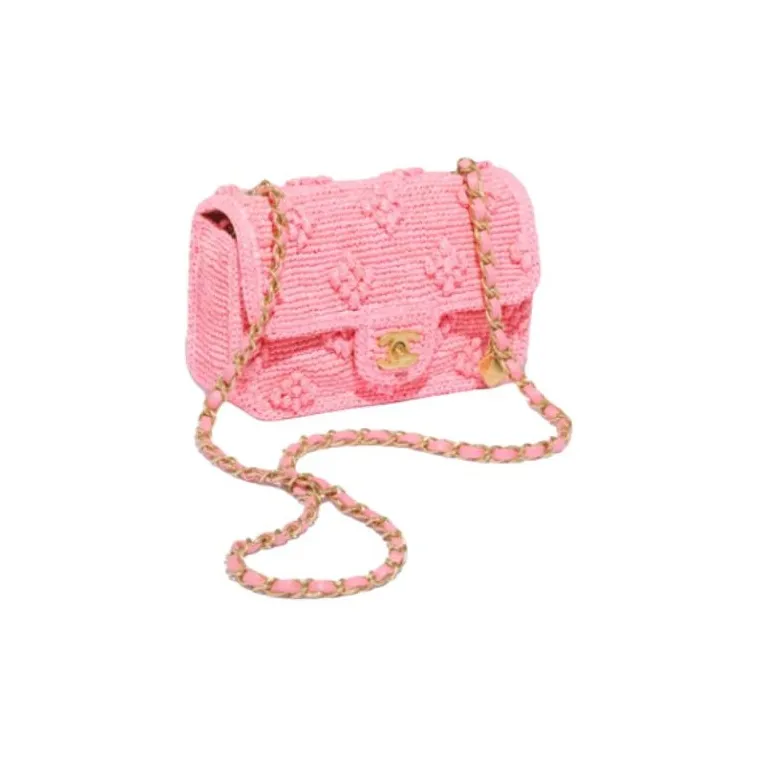 CHANEL Raffia Effect Woven Shoulder Bag, Crossbody Bag Regular Women's Light Pink-1