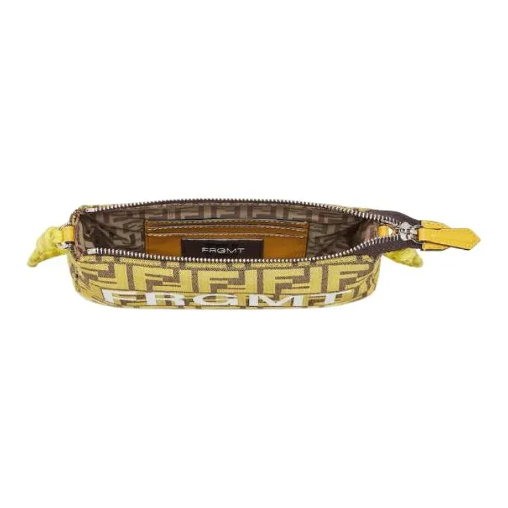 FENDI FRGMT Junya Ito Collaboration Jacquard One Shoulder Portable Clutch Women's Yellow-3
