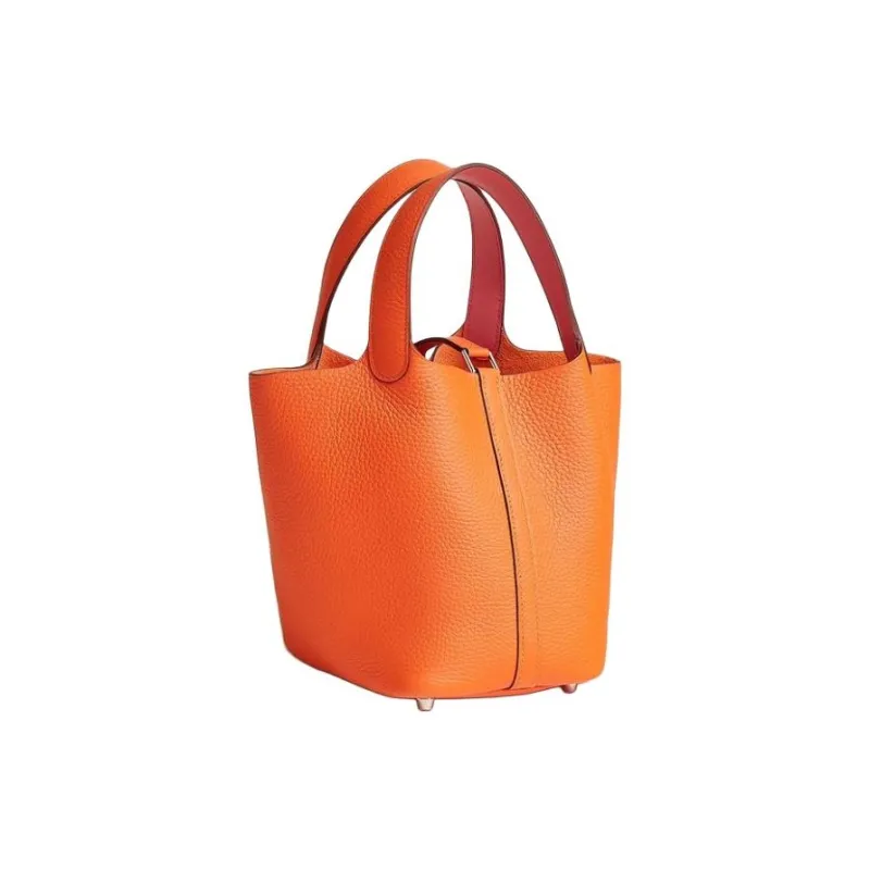 HERMES Picotin Lock Clemence Bullock Leather Swift Calfskin Basket Bag Handbag Women's Orange-2