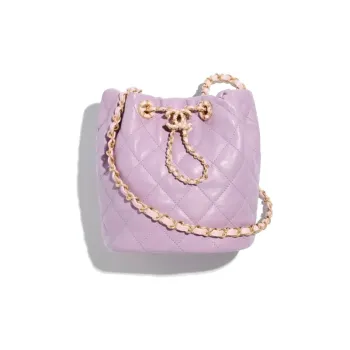 CHANEL Lambskin Gold Metal Bucket Bags Shoulder Bag Crossbody Bag Small Size Women's Lilac