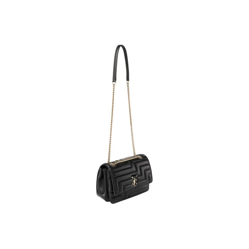 Jimmy Choo Avenue Leather Crossbody Bag Shoulder Bag Women's Black & Light Gold-2
