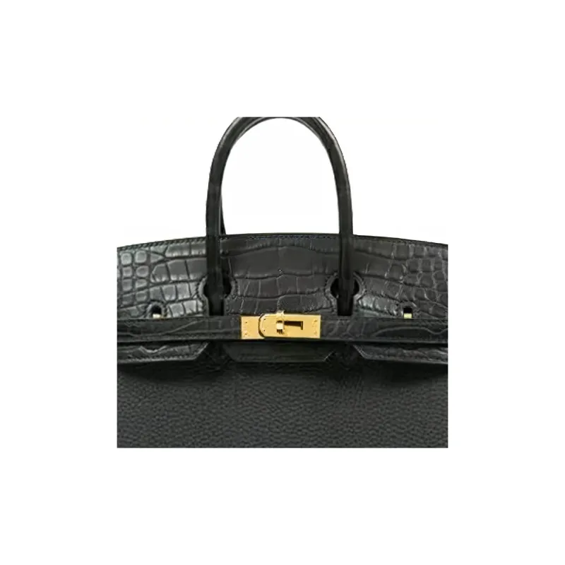 HERMES Birkin Matte Crocodile Leather With Togo Calfskin Birkin Bag Handbag 25 Women's Black-3