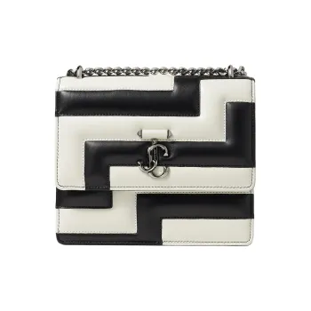 Jimmy Choo Avenue Leather Crossbody Bag Shoulder Bag Women's Black/Latte/Dark Silver