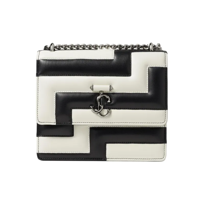 Jimmy Choo Avenue Leather Crossbody Bag Shoulder Bag Women's Black/Latte/Dark Silver-0
