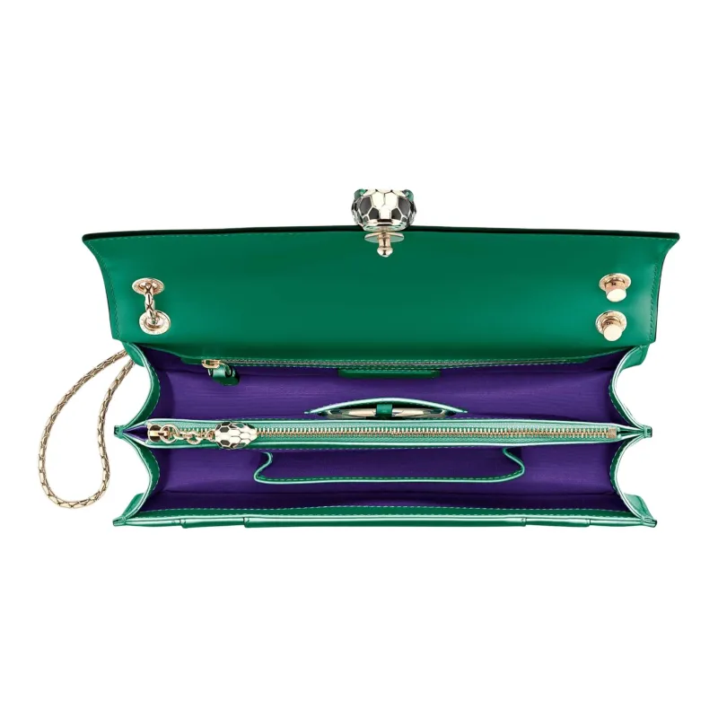 BVLGARI Serpenti Forever Cow Leather Snake Head Bag Chain Bag Shoulder Bag Women's Green-4