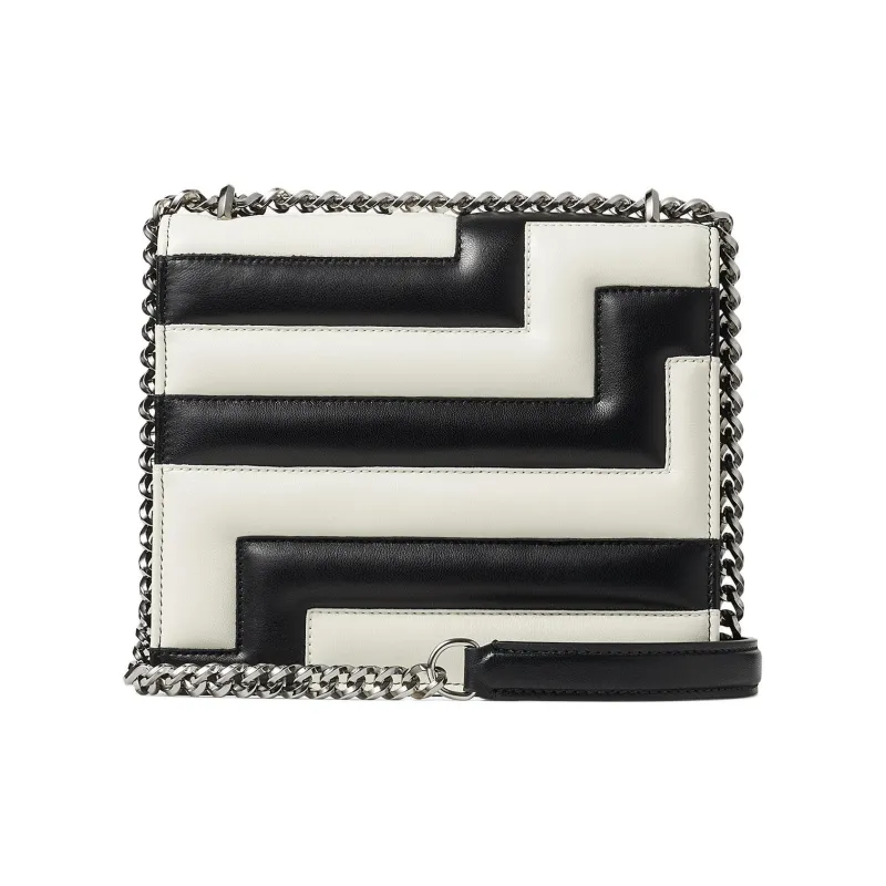 Jimmy Choo Avenue Leather Crossbody Bag Shoulder Bag Women's Black/Latte/Dark Silver-2