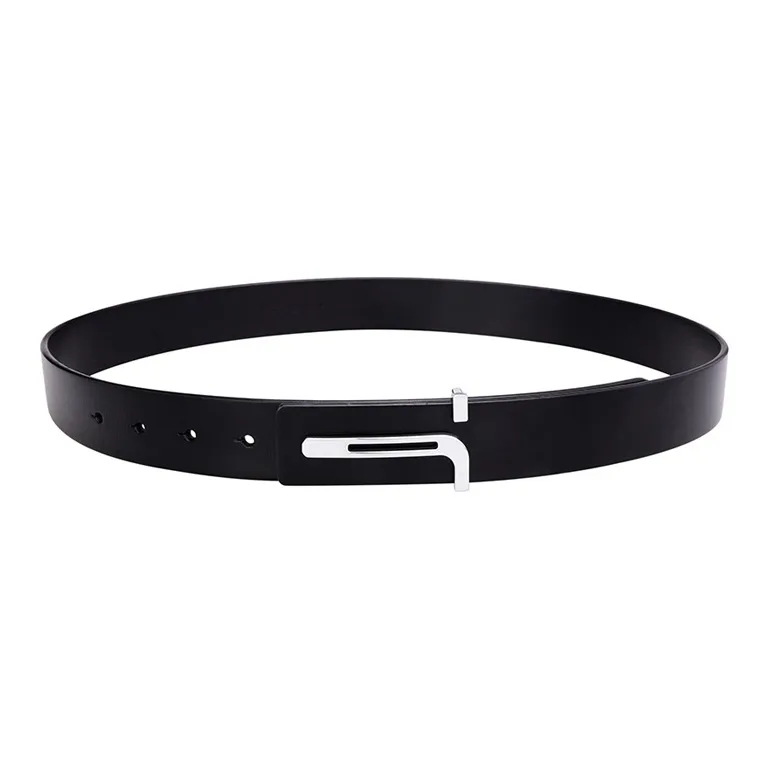 Cows Reign Minimalist Style T Shape Business Casual Smooth Buckle Leather Belts Men's Width 3.4cm-3