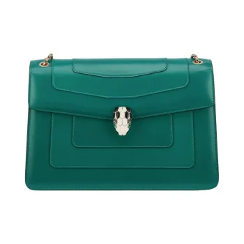 BVLGARI Serpenti Forever Cow Leather Snake Head Bag Chain Bag Shoulder Bag Women's Green