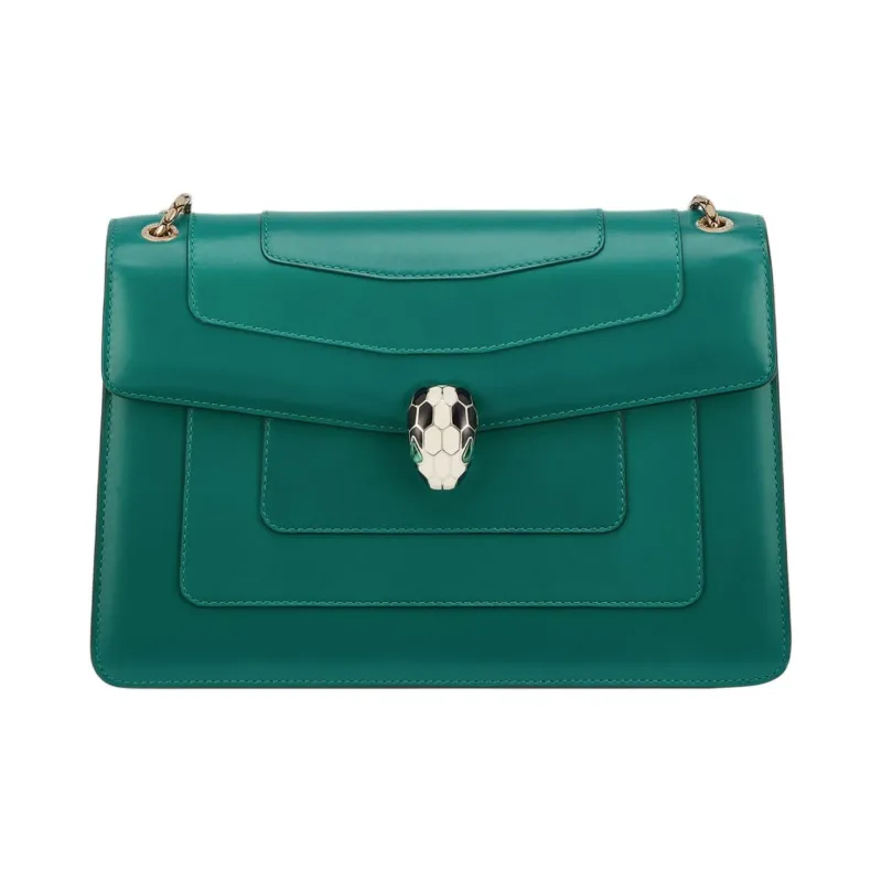 BVLGARI Serpenti Forever Cow Leather Snake Head Bag Chain Bag Shoulder Bag Women's Green-0