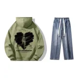 Set (Moss Green Fleece-Lined Sweatshirts+Vintage Blue Jeans)