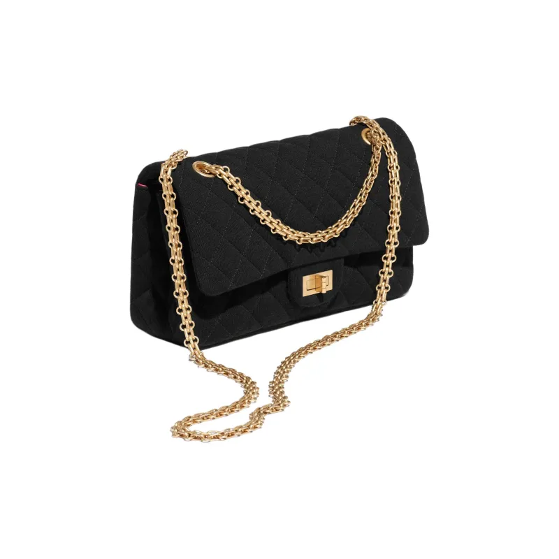 CHANEL 2.55 Wool Knitted Fabric Crossbody Bag Shoulder Bag Women's Black-1
