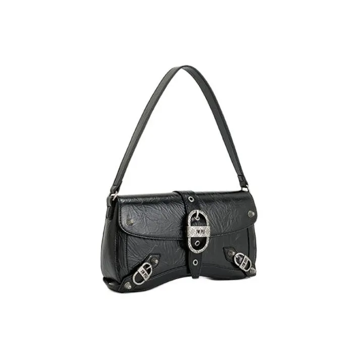 JW PEI Artificial Leather Shoulder Bag Baguette Bag Shoulder Bag Medium Size Women's Black-1