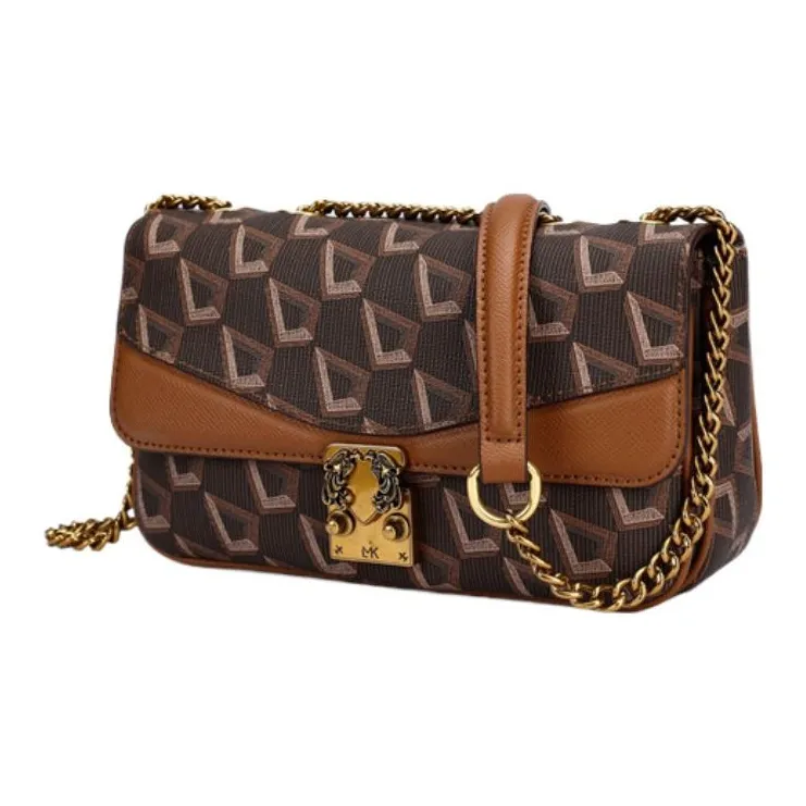 LMK PVC Casual White Collar Advanced Small Square Bag Crossbody Bag Shoulder Bag Women's Brown-2