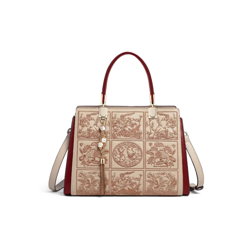 C°BANNER Cow Leather With Synthetic Leather Handbag, Shoulder Bag, Crossbody Bag Tubas Women's Beige Apricot-4