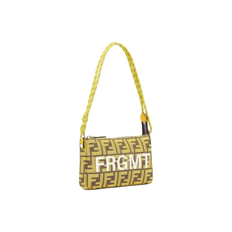 FENDI FRGMT Junya Ito Collaboration Jacquard One Shoulder Portable Clutch Women's Yellow-1