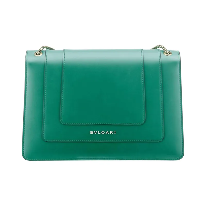 BVLGARI Serpenti Forever Cow Leather Snake Head Bag Chain Bag Shoulder Bag Women's Green-3