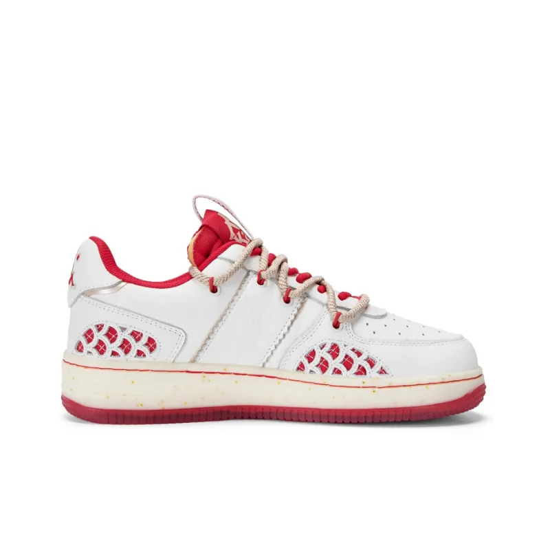 Kappa Anti Slip Wear Resistant Low Top Skateboard Shoes Unisex White Red-1