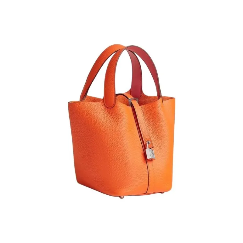 HERMES Picotin Lock Clemence Bullock Leather Swift Calfskin Basket Bag Handbag Women's Orange-1