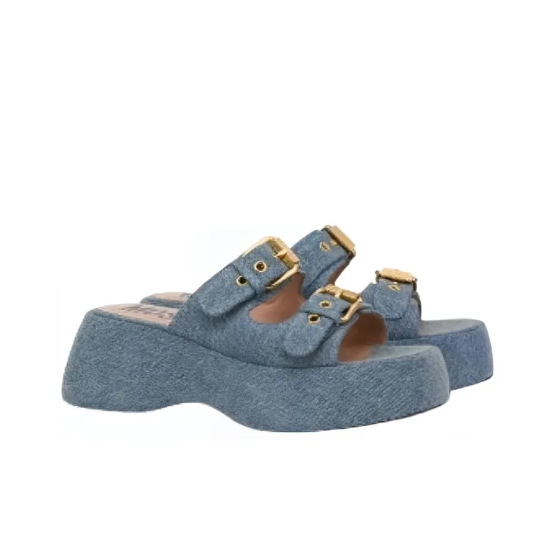 MOSCHINO Dolly 75mm Denim Mules-3