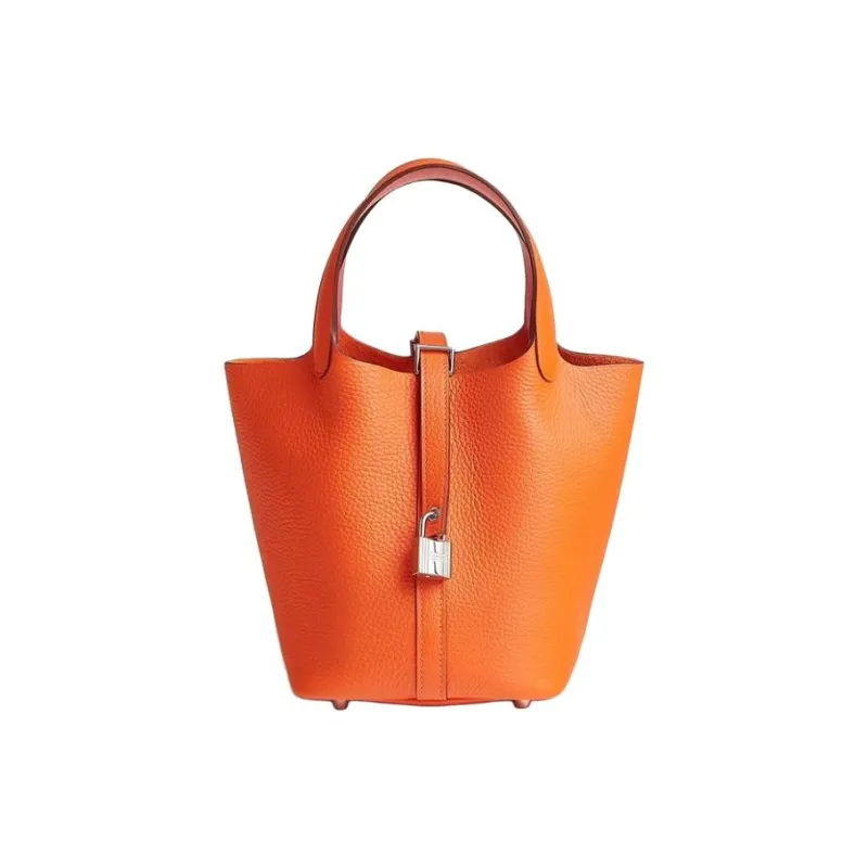 HERMES Picotin Lock Clemence Bullock Leather Swift Calfskin Basket Bag Handbag Women's Orange-0