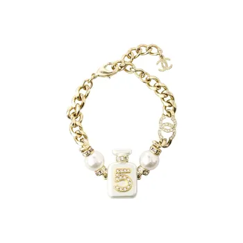 CHANEL Metal Resin Pearl Bracelets Women's Gold/Pearl White