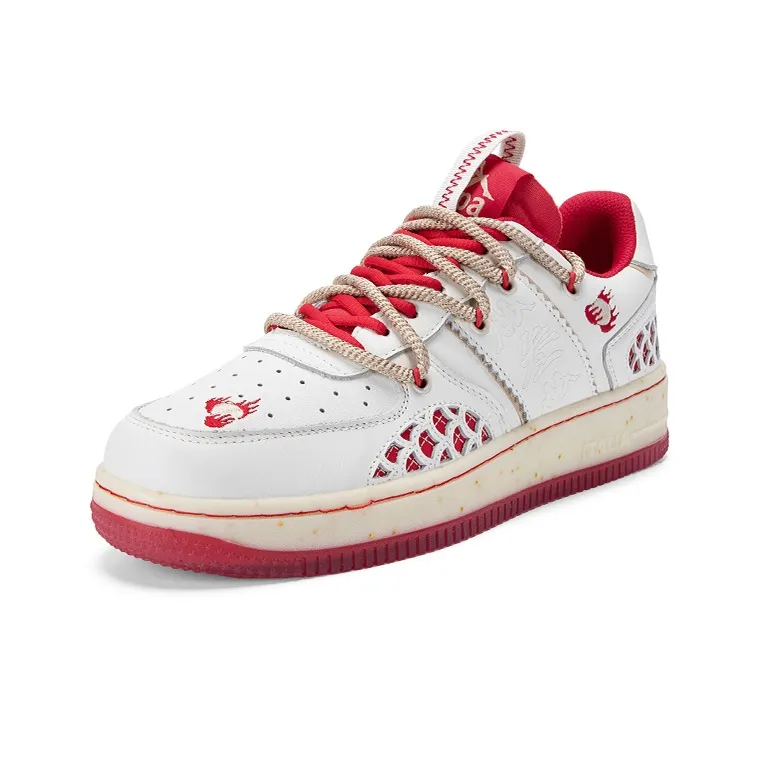 Kappa Anti Slip Wear Resistant Low Top Skateboard Shoes Unisex White Red-2