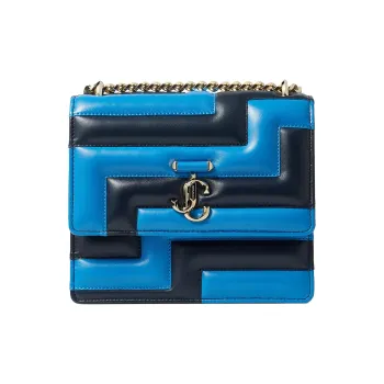 Jimmy Choo Avenue Leather Crossbody Bag Shoulder Bag Women's Dark Blue Sky Blue Light Gold