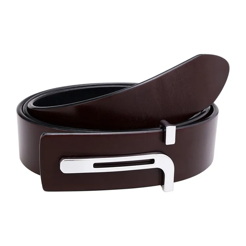 Cows Reign Minimalist Style T Shape Business Casual Smooth Buckle Leather Belts Men's Width 3.4cm-5