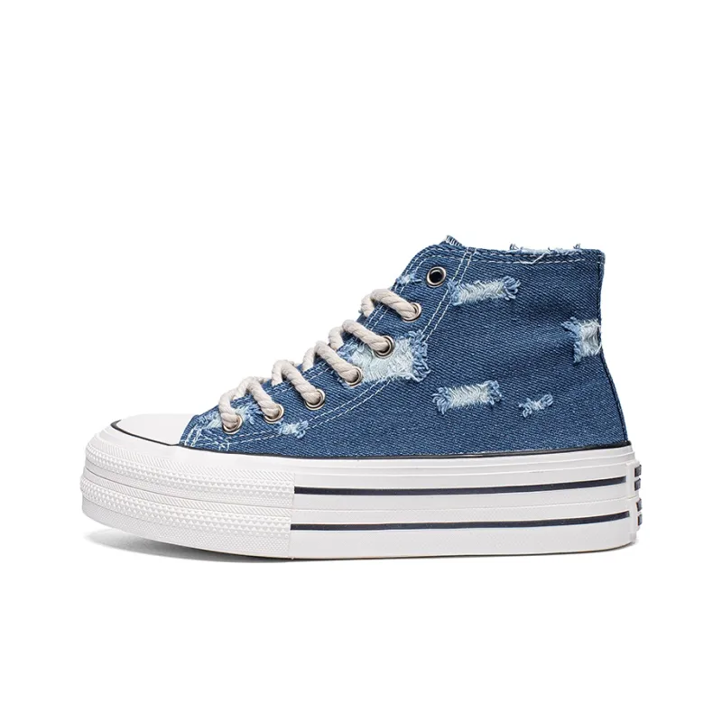 Warrior Lightweight And Breathable High Top Canvas Shoes Women's Dark Blue-0