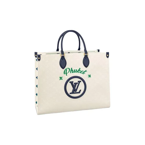 LOUIS VUITTON ONTHEGO Canvas Jungle Bag Tote Bag Shopping Bag Shoulder Bag Handbag Women's White