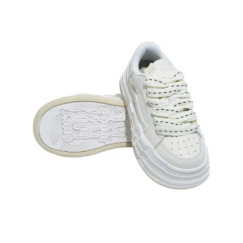 FARMER BOB Height Increasing Wear-Resistant Breathable Slip-Resistant Low-Top Skateboard Shoes Unisex White-4