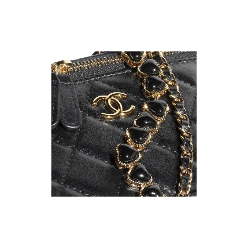 CHANEL Bright Crinkle Calfskin One Shoulder Crossbody Clutch Women's Black-2