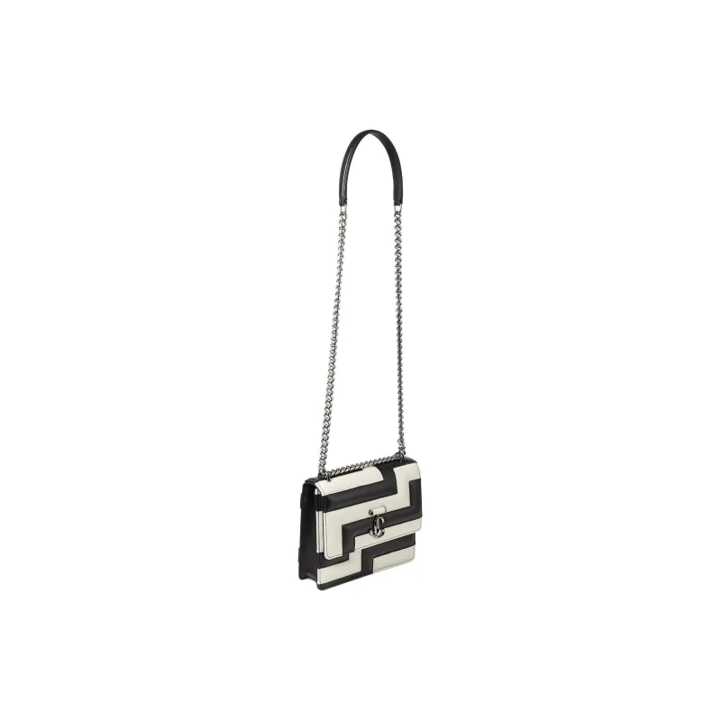 Jimmy Choo Avenue Leather Crossbody Bag Shoulder Bag Women's Black/Latte/Dark Silver-3