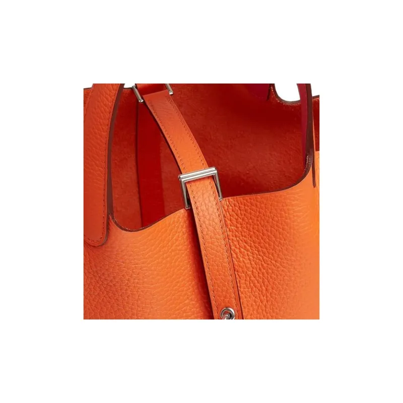 HERMES Picotin Lock Clemence Bullock Leather Swift Calfskin Basket Bag Handbag Women's Orange-3