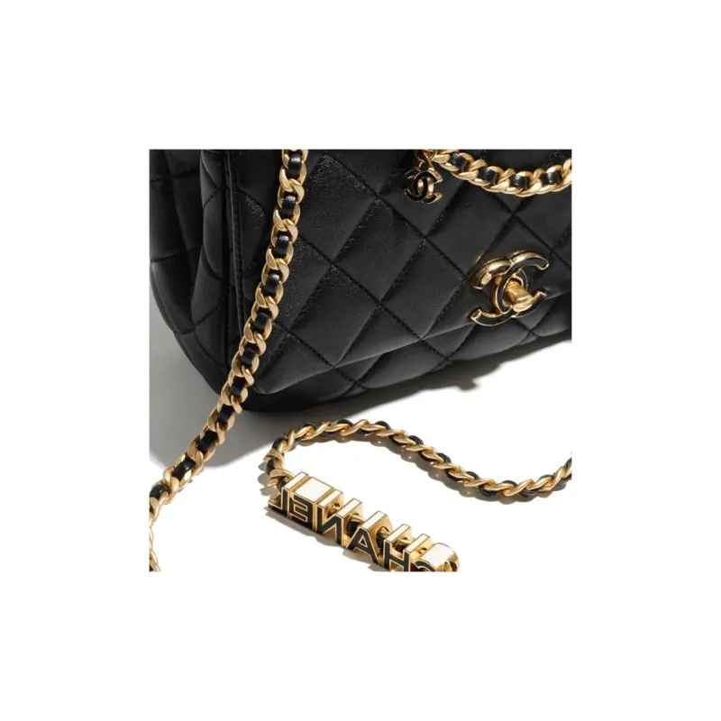 CHANEL Lambskin Patent Leather Shoulder Bag, Crossbody Bag Trumpets Women's Black-3