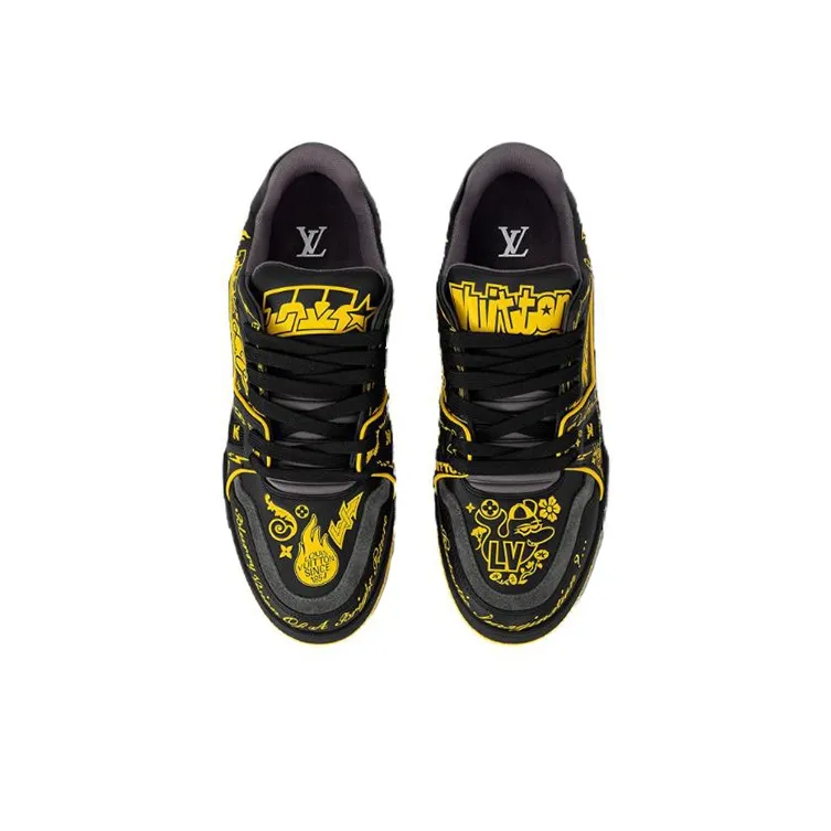 LOUIS VUITTON Trainer Slip Resistant Low Top Skateboard Shoes Men's Black Yellow-2