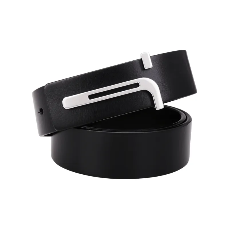 Cows Reign Minimalist Style T Shape Business Casual Smooth Buckle Leather Belts Men's Width 3.4cm-2