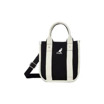KANGOL Cotton Canvas Tote Bag Shopping Bag Portable Crossbody Canvas Bag Shoulder Bag Small Size Unisex Black & White