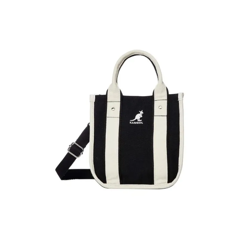 KANGOL Cotton Canvas Tote Bag Shopping Bag Portable Crossbody Canvas Bag Shoulder Bag Small Size Unisex Black & White-0