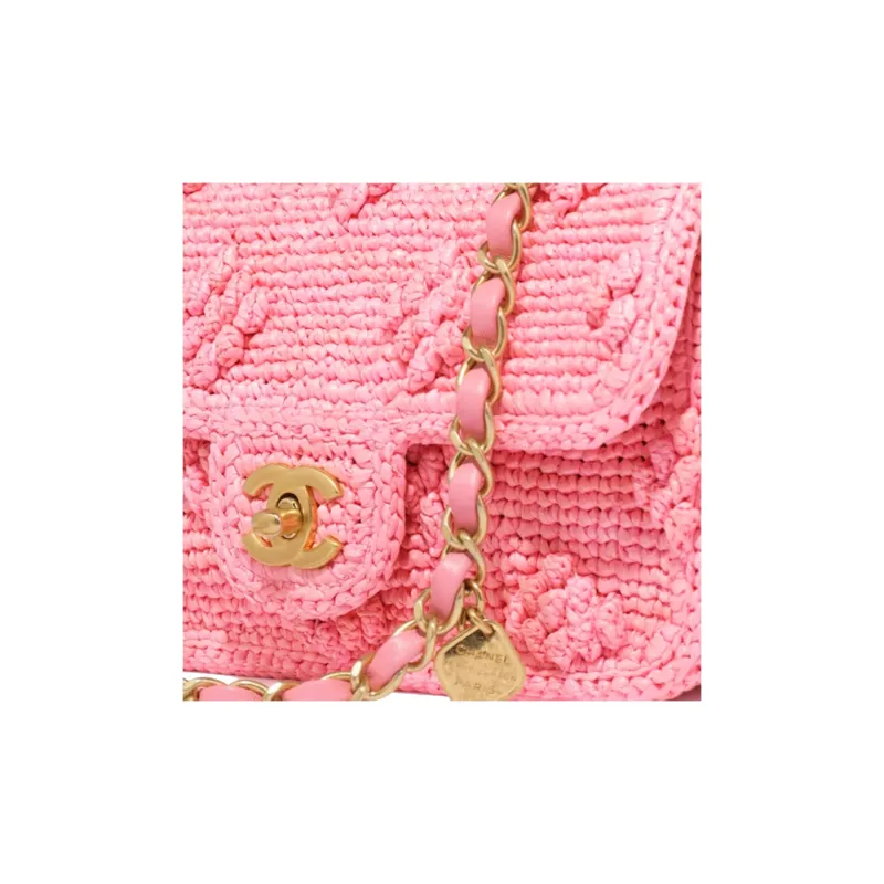 CHANEL Raffia Effect Woven Shoulder Bag, Crossbody Bag Regular Women's Light Pink-3
