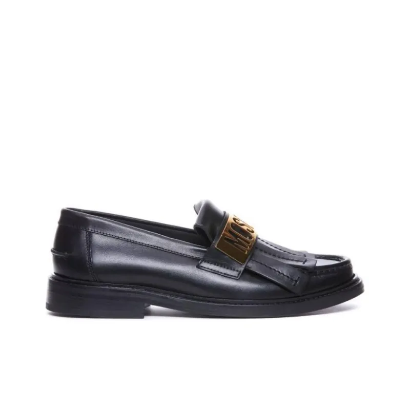 MOSCHINO Logo-plaque Leather Loafers-1