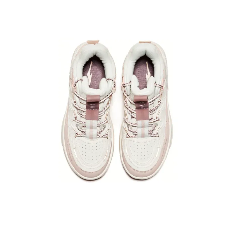 Erke Rivers Anti Slip Wear Resistant High Top Skateboard Shoes Women's White Pink-2