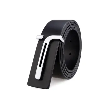 Cows Reign Minimalist Style T Shape Business Casual Smooth Buckle Leather Belts Men's Width 3.4cm