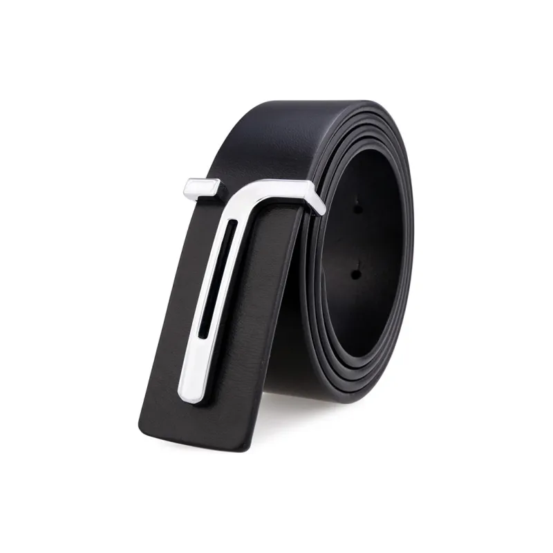 Cows Reign Minimalist Style T Shape Business Casual Smooth Buckle Leather Belts Men's Width 3.4cm-0