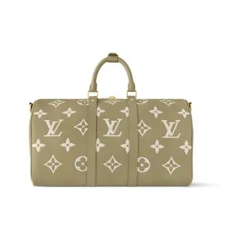 LOUIS VUITTON Keepall Embossed Leather Handbags Travel Bags Women's Khaki & Cream
