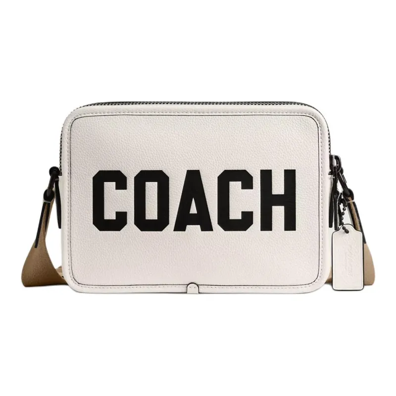 COACH Charter Soft Polished Pebbled Leather Shoulder Bag Crossbody Bag Medium Size Men's Chalk White-0