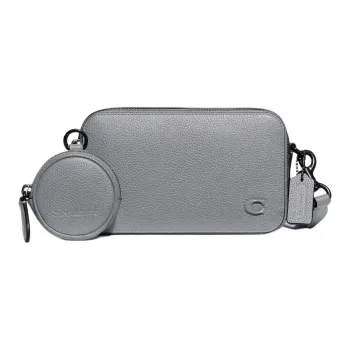 COACH Charter Polished Pebbled Leather Shoulder Bag, Crossbody Bag Small Size Men's Gray Blue