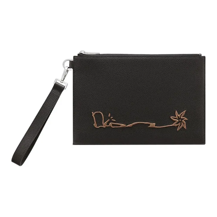 DIOR CACTUS JACK Collaboration Grained Calfskin Handbag Clutch Men's Black-0